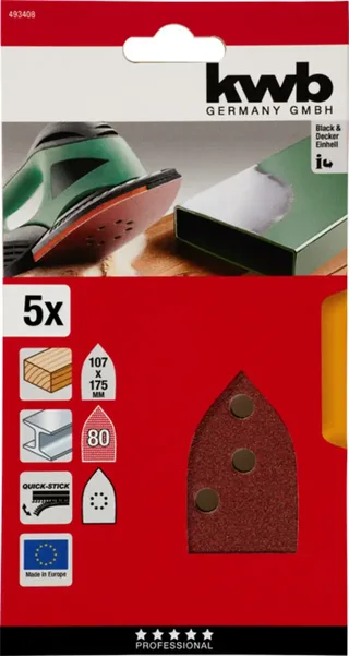 kwb 493408 Feuille abrasive Delta Grain 80 (L x l) 175 mm x 107 mm 5 pc(s) de KWB – image du produit 3 sur 3