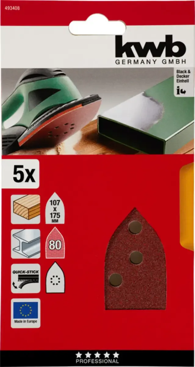 kwb 493408 Feuille abrasive Delta Grain 80 (L x l) 175 mm x 107 mm 5 pc(s) de KWB – image du produit 3 sur 3
