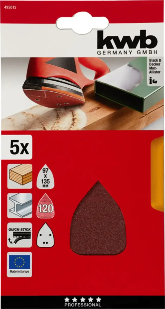 kwb 493612 Feuille abrasive Delta Grain 120 (L x l) 136 mm x 96 mm 5 pc(s) de KWB – image du produit 3 sur 3