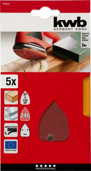 schuurschijf 96 x 136 mm - Korrel 240 - Klittenbandhechting - 493624 - 5 stuks fra KWB – produktbillede 3 af 3