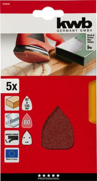 kwb 493608 Deltaslibepapir Kornstørrelse 80 (L x B) 136 mm x 96 mm 5 stk von KWB – Produktbild 3 von 3