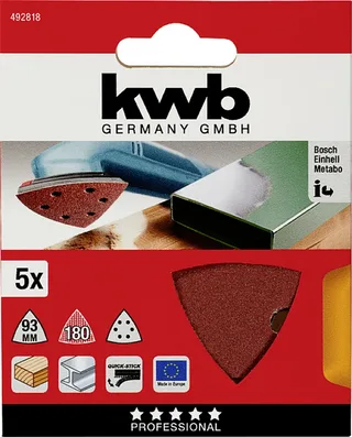 schuurschijf Delta 93 x 93 mm - Korrel 180 - Klittenbandhechting - 492818 - 5 stuks de KWB – image du produit 3 sur 3