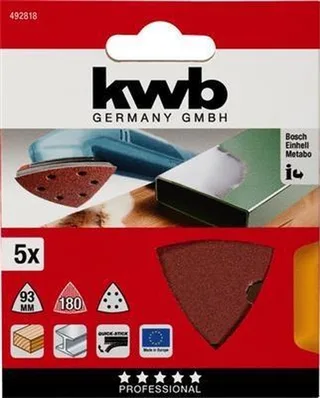 schuurschijf Delta 93 x 93 mm - Korrel 180 - Klittenbandhechting - 492818 - 5 stuks de KWB – image du produit 1 sur 3