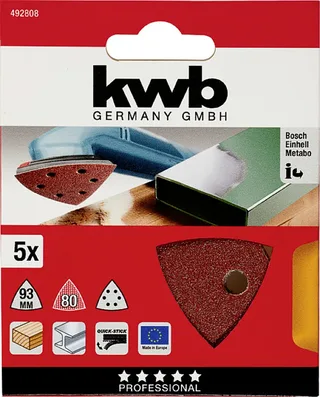 schuurschijf Delta 93 x 93 mm - Korrel 80 - Klittenbandhechting - 492808 - 5 stuks fra KWB – produktbillede 3 af 3