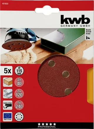 schuurschijf Ø 115 mm - 2xK40,2xK120,1xK240 - Klittenbandhechting - 491800 - 5 stuks de KWB – image du produit 3 sur 3