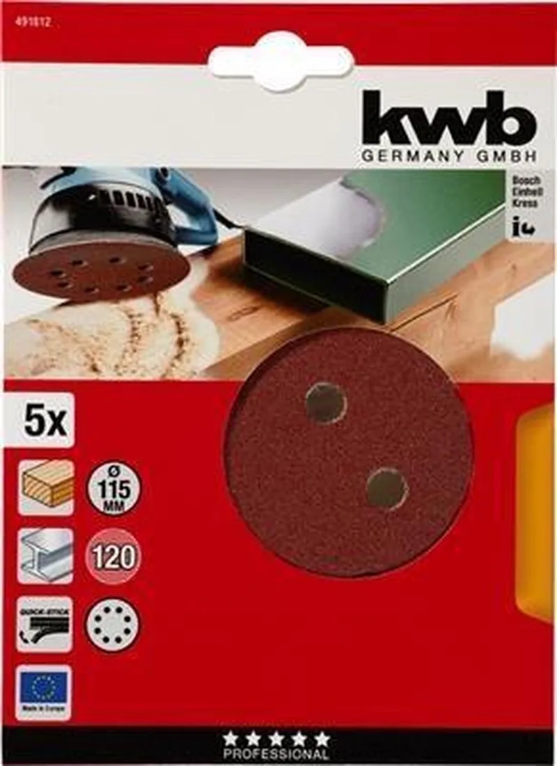 schuurschijf Ø 115 mm - Korrel 120 - Klittenbandhechting - 491812 - 5 stuks de KWB – image du produit 1 sur 3
