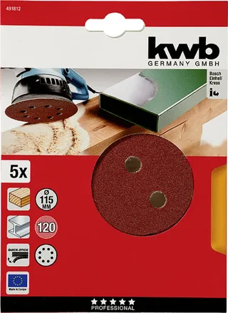 schuurschijf Ø 115 mm - Korrel 120 - Klittenbandhechting - 491812 - 5 stuks de KWB – image du produit 3 sur 3