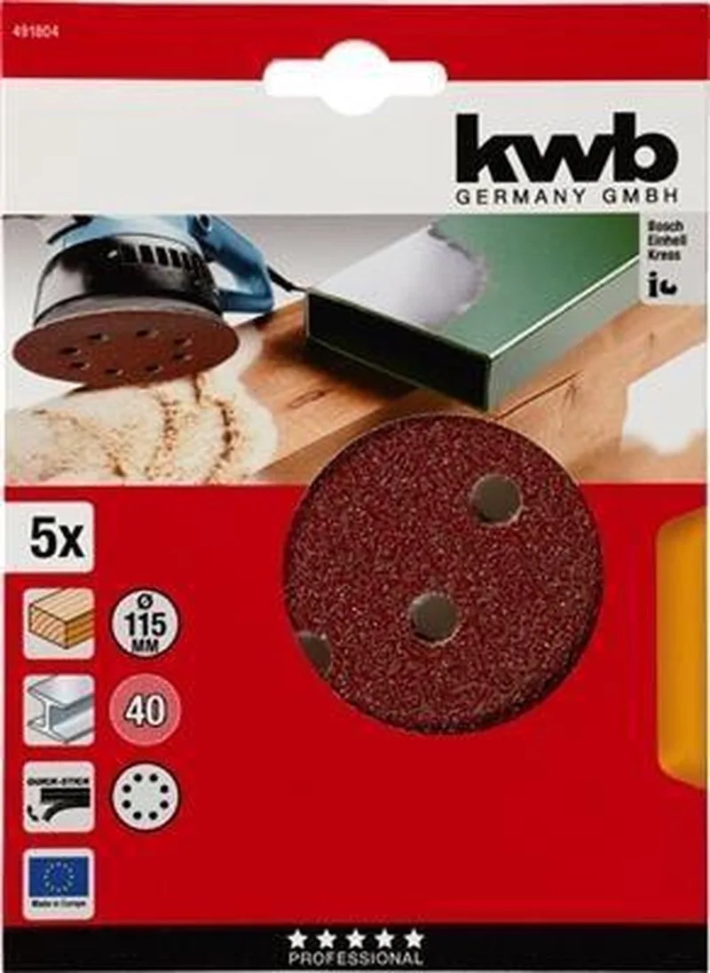 schuurschijf Ø 115 mm - Korrel 40 - Klittenbandhechting - 491804 - 5 stuks de KWB – image du produit 1 sur 3