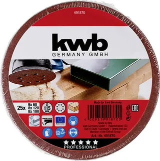 schuurschijf Ø 115 mm - Korrel 60, 120 en 180 - Klittenbandhechting - 491870 - 25 stuks fra KWB – produktbillede 3 af 3