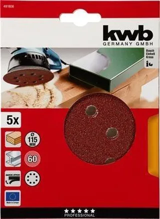 schuurschijf Ø 115 mm - Korrel 60 - Klittenbandhechting - 491806 - 5 stuks de KWB – image du produit 1 sur 3