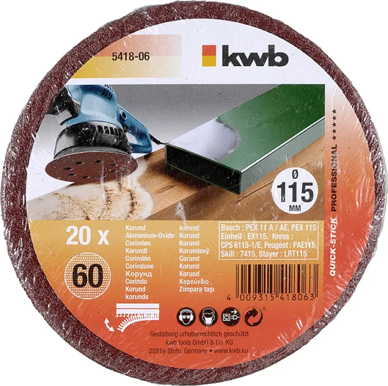 schuurschijf Ø 115 mm - Korrel 60 - Klittenbandhechting - 541806 - 20 stuks by KWB – product image 3 of 3