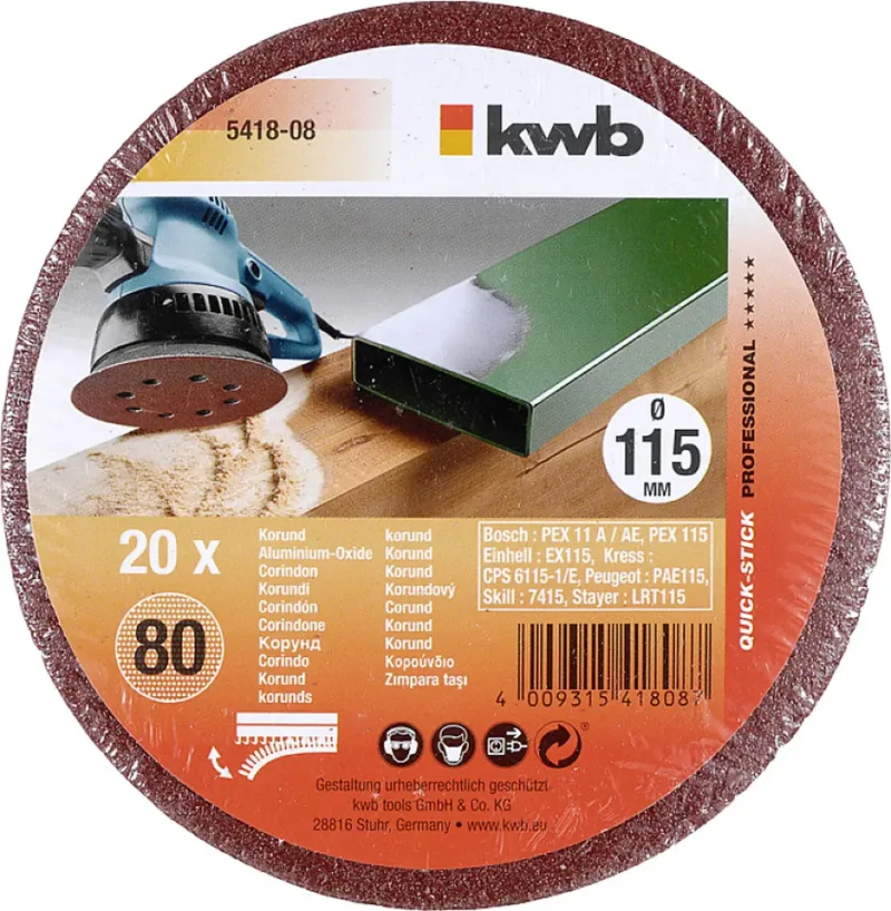 schuurschijf Ø 115 mm - Korrel 80 - Klittenbandhechting - 541808 - 20 stuks de KWB – image du produit 3 sur 3