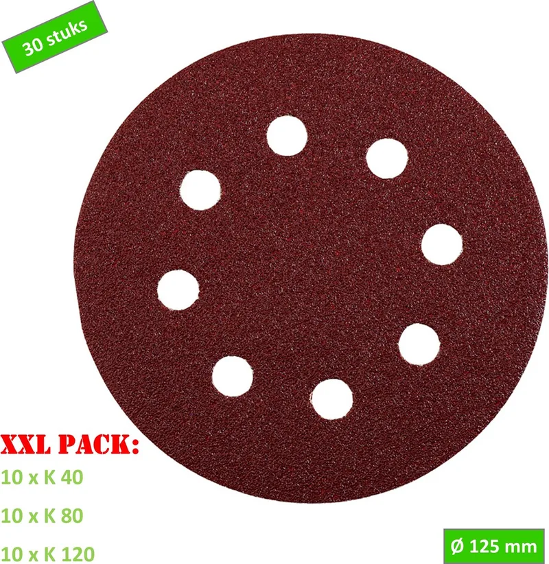 schuurschijf Ø 125 mm - 10 x K40, 10 x K80, 10 x K120 - Klittenbandhechting - Stofafzuiging - Voordeelpack 30 stuks de KWB – image du produit