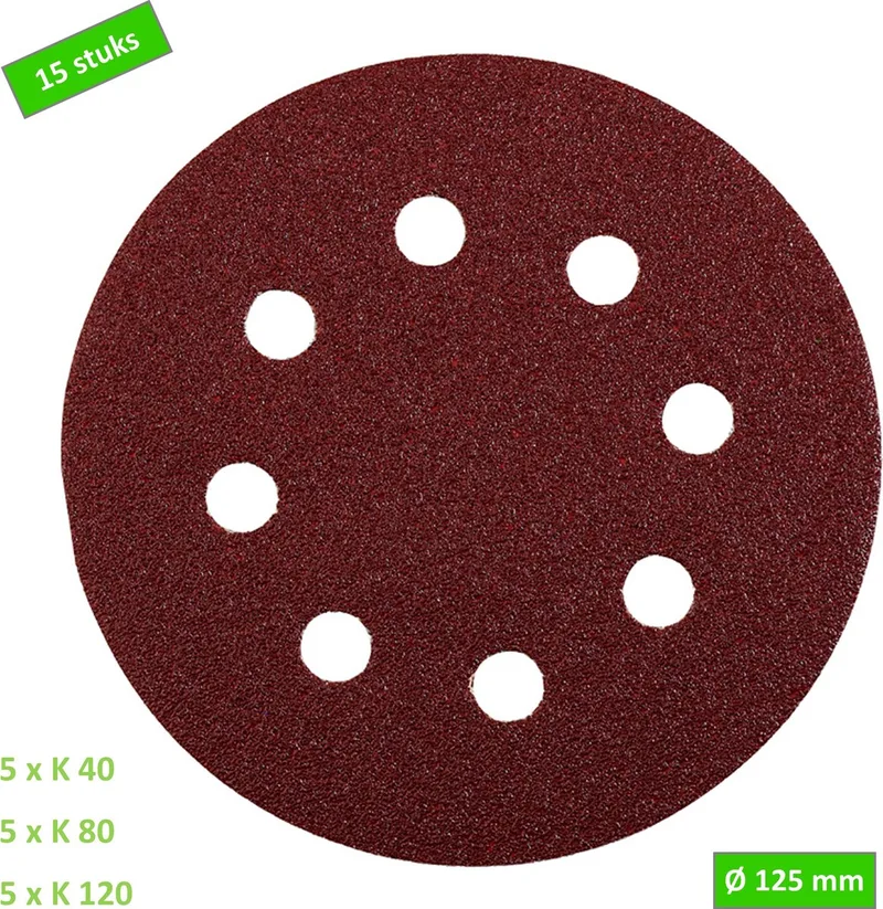 schuurschijf Ø 125 mm - 5 x K40, 5 x K80, 5 x K120 - Klittenbandhechting - Stofafzuiging - Voordeelpack 15 stuks de KWB – image du produit