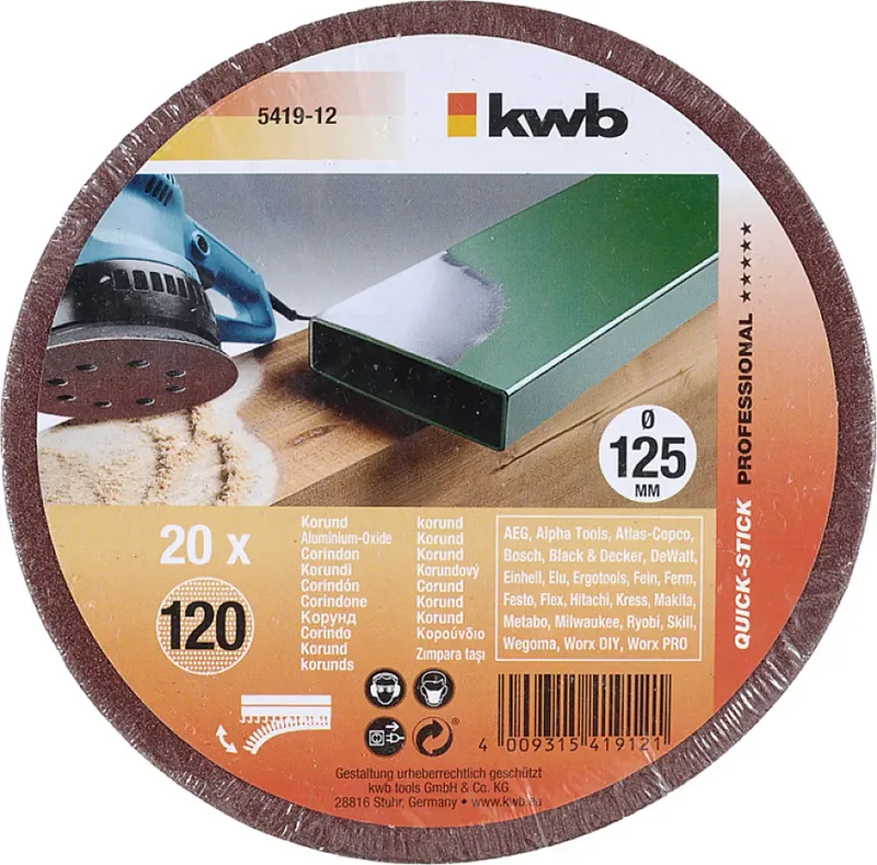 schuurschijf Ø 125 mm - Korrel 120 - Klittenbandhechting - 541912 - 20 stuks von KWB – Produktbild 3 von 3