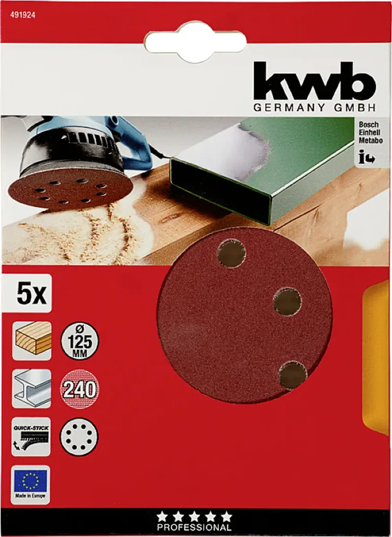 kwb 491924 Disque abrasif Diamètre 125 mm Grain=240 5 pc(s) de KWB – image du produit 3 sur 3