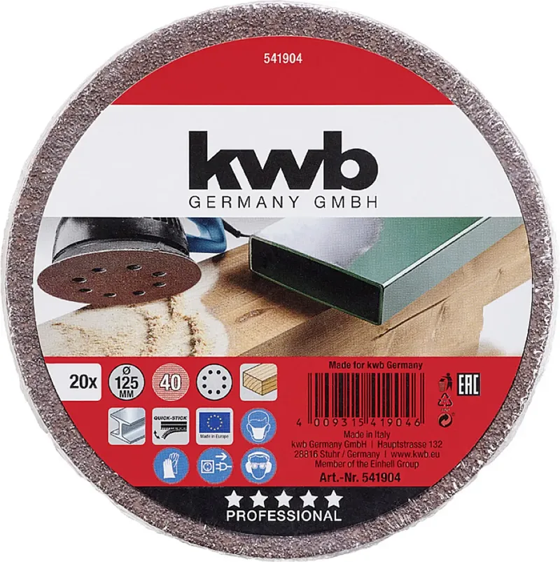 schuurschijf Ø 125 mm - Korrel 40 - Klittenbandhechting - 541904 - 20 stuks von KWB – Produktbild 3 von 3