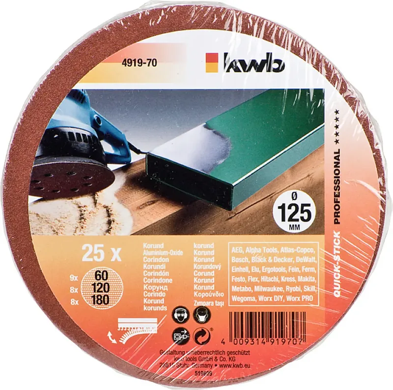 schuurschijf Ø 125 mm - Korrel 60, 120 en 180 - Klittenbandhechting - 491970 - 25 stuks von KWB – Produktbild 3 von 3