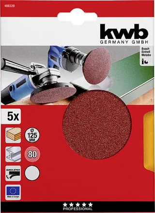 schuurschijf Ø 125 mm - Korrel 80 - Klittenbandhechting - 488320 - 5 stuks de KWB – image du produit 3 sur 3