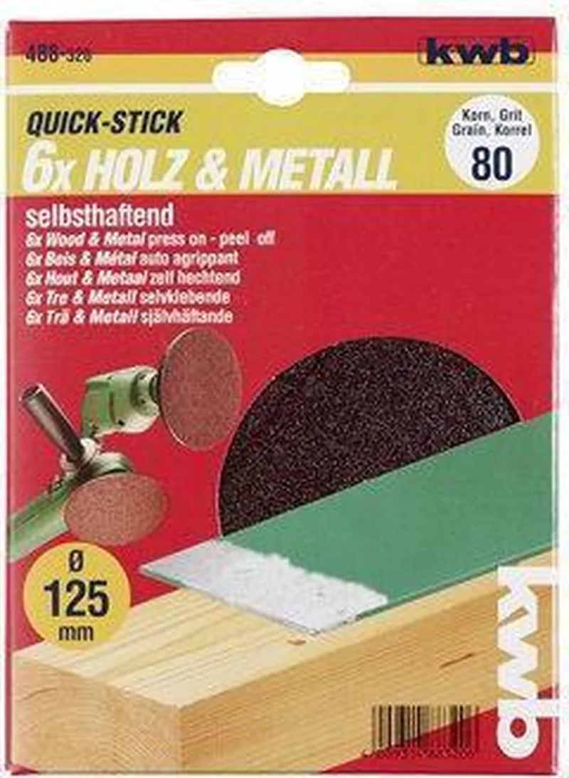 schuurschijf Ø 125 mm - Korrel 80 - Klittenbandhechting - 488320 - 5 stuks de KWB – image du produit 1 sur 3