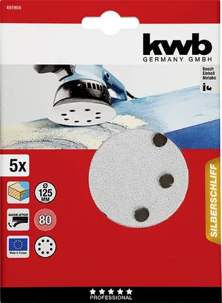 schuurschijf Ø 125 mm - Korrel 80 - Klittenbandhechting - 495908 - 5 stuks de KWB – image du produit 3 sur 3