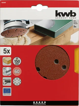 schuurschijf Ø 150 mm - Korrel 60 - Klittenbandhechting - 492006 - 5 stuks de KWB – image du produit 3 sur 3