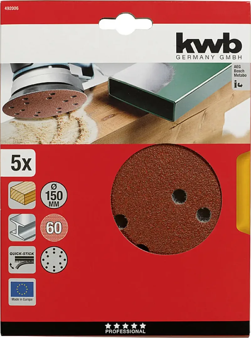 schuurschijf Ø 150 mm - Korrel 60 - Klittenbandhechting - 492006 - 5 stuks de KWB – image du produit 3 sur 3