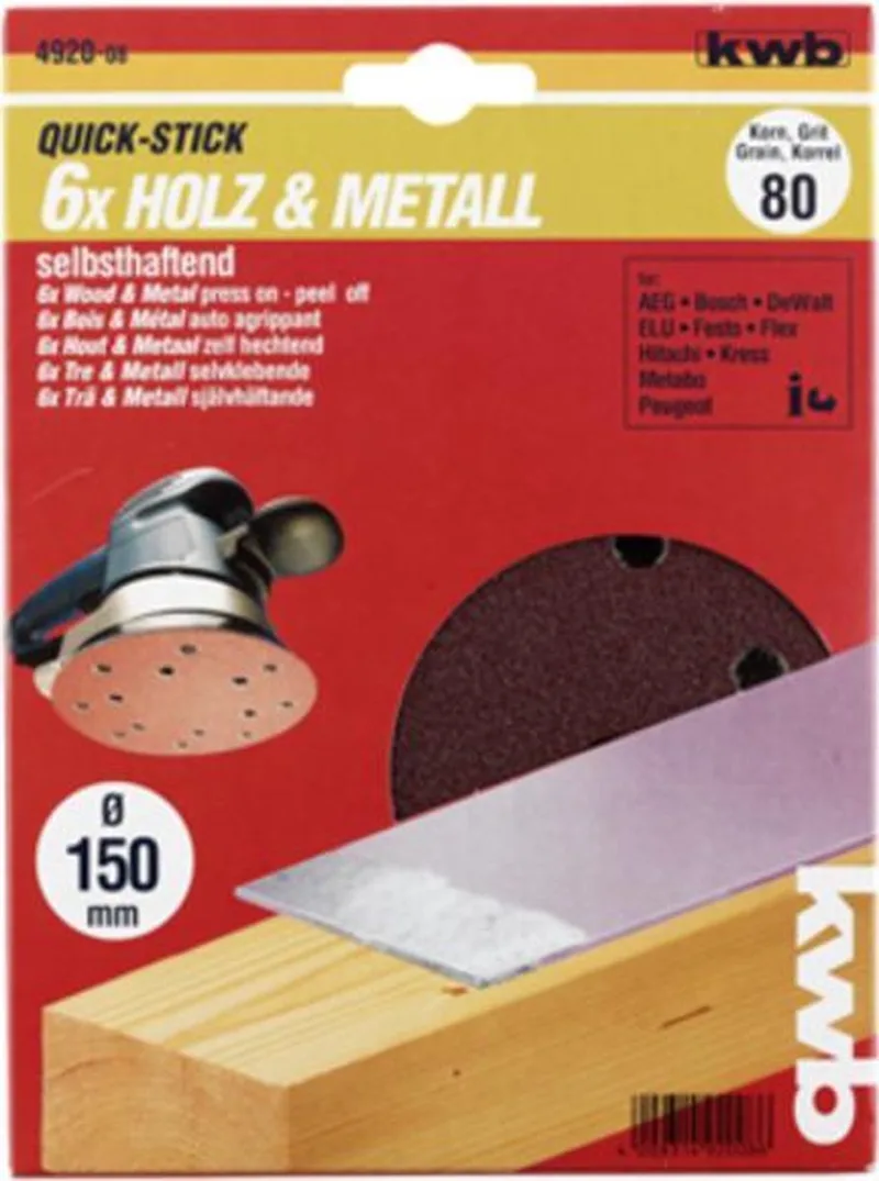 schuurschijf Ø 150 mm - Korrel 60 - Klittenbandhechting - 492006 - 5 stuks de KWB – image du produit 1 sur 3