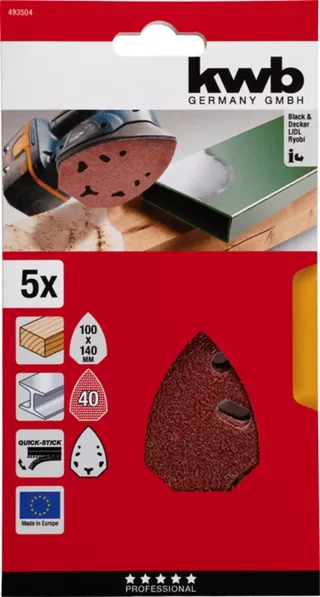 kwb 493504 Deltaslibepapir Kornstørrelse 40 (L x B) 140 mm x 100 mm 5 stk von KWB – Produktbild 3 von 3