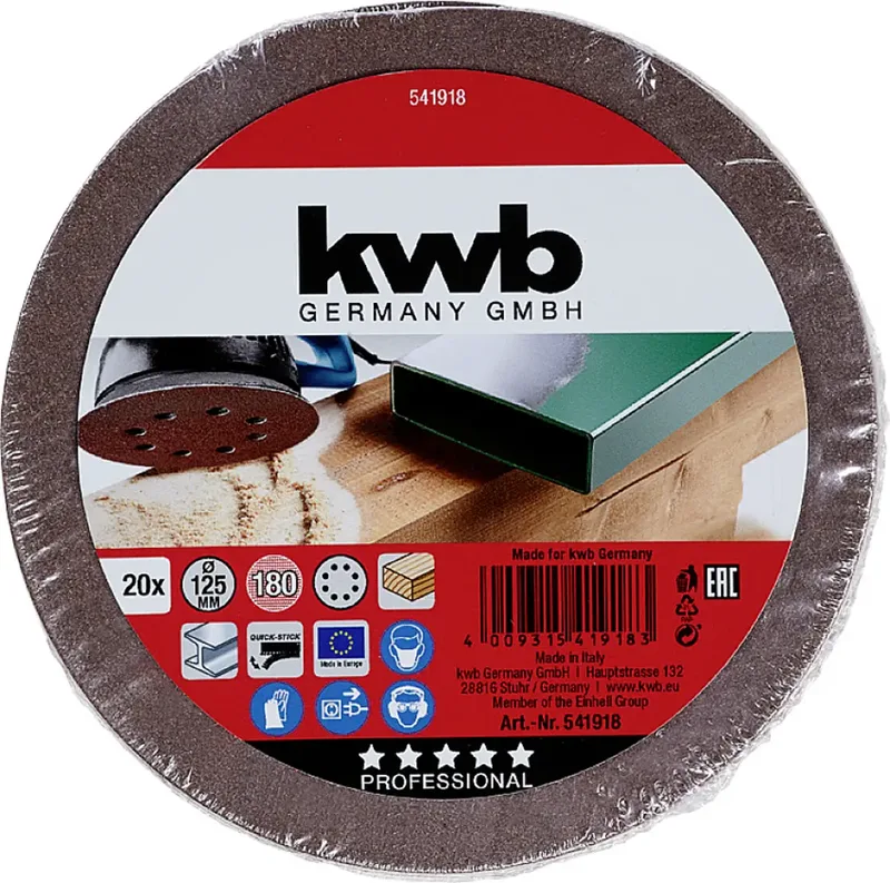 kwb 541918 Disque abrasif Diamètre 125 mm Grain=180 20 pc(s) de KWB – image du produit 3 sur 3