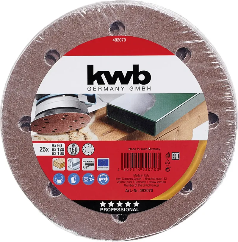 schuurschijven 150mm |hout en metaal | 30 stuks in verpakking | korrel 60, 120 en 180 de KWB – image du produit 3 sur 3