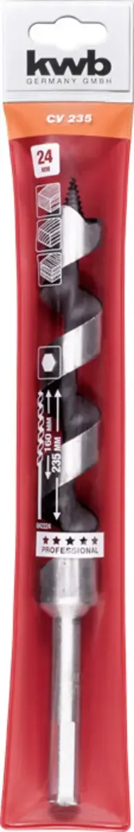 slangenboor Ø 24 x 235 mm - Centreerpunt - Professional line - Zeskantschacht - 042224 van KWB – productafbeelding 3 van 3
