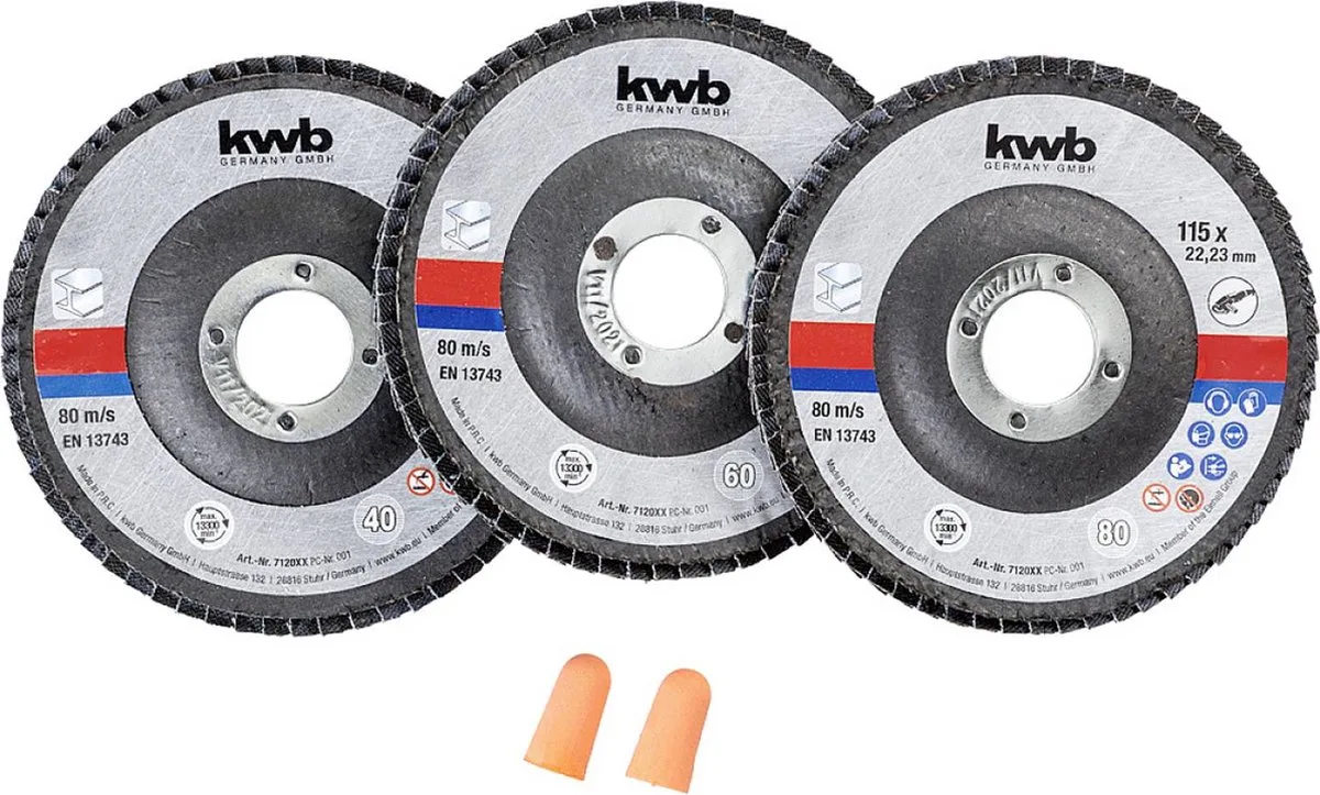 slijpset Ø 115 mm - 3x slijpmop + gehoorbeschermers - In cassette - 712062 von KWB – Produktbild