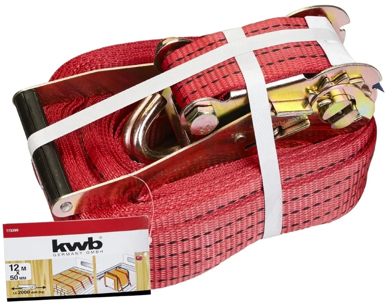 Spanband Met Ratel 2 Haken 12m x 50mm 4 Ton by KWB, Red – product image