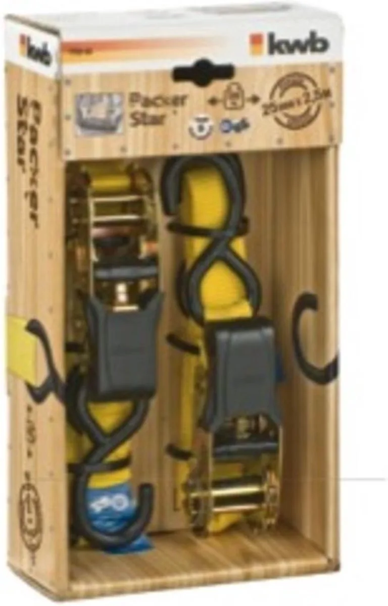 Spanband met Ratel en 2 Haken 2,5 m x 25 mm Set van 2 by KWB, Neutraal – product image