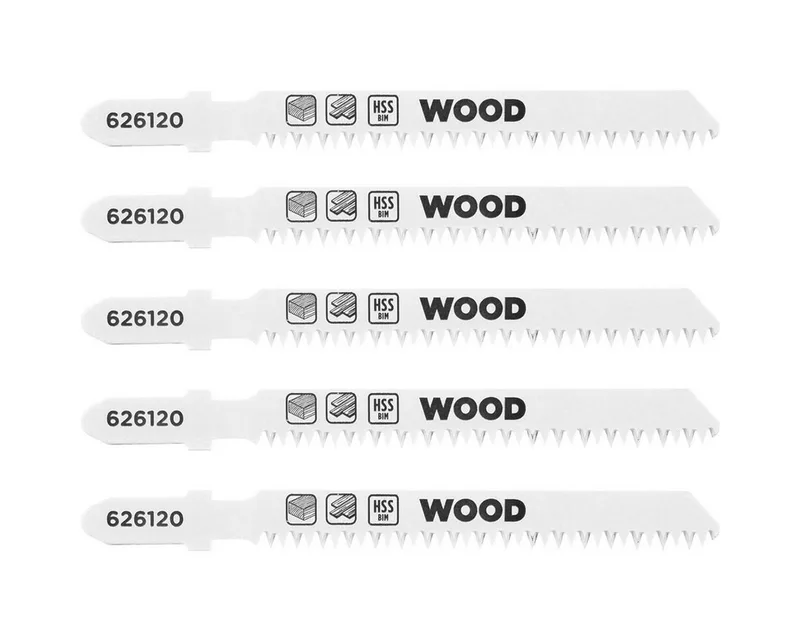 Stichsägeblatt kwb 5x Stichsägeblätter Laminat (geeignet für Laminat, Hartholz, Bi-Me, 5x Stichsägeblätter für Laminat (für Laminat, Hartholz, Bi-Metall) fra KWB – produktbillede 1 af 2