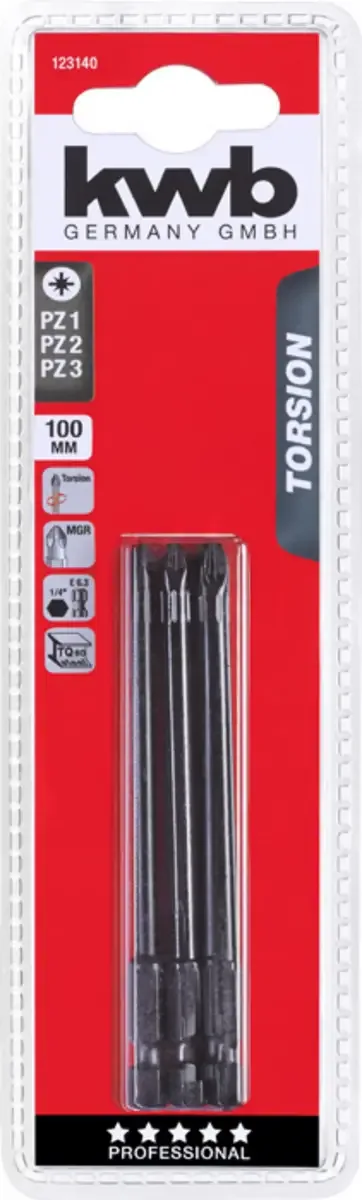 torsie bitset - Pozidriv PZ1, 2 en 3 - Lengte 100 mm - Hoge torsieweerstand - 123140 von KWB – Produktbild 3 von 3