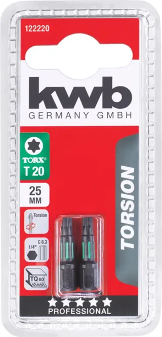 torsie bitset - T20 Torx 20 - Lengte 25 mm - Hoge torsieweerstand - 122220 - 2 stuks van KWB – productafbeelding 3 van 3