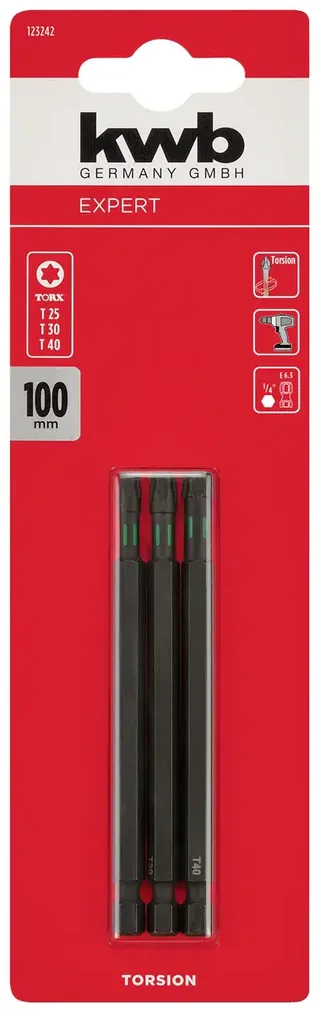 torsie bitset - T25, T30 en T40 - Lengte 100 mm - Hoge torsieweerstand - 123242 de KWB – image du produit 2 sur 2
