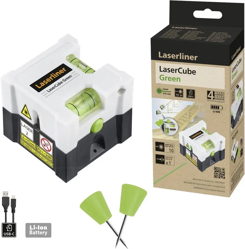 LaserCube green Lijnlaser Reikwijdte (max.): 10 m by Laserliner, Kleurloos – product image