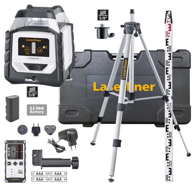Nivellierkeil 360°-Linienlaser mit Laserempfänger, Stativ und Messlatte 052.500A, selbstnivellierend von Laserliner – Produktbild 1 von 5