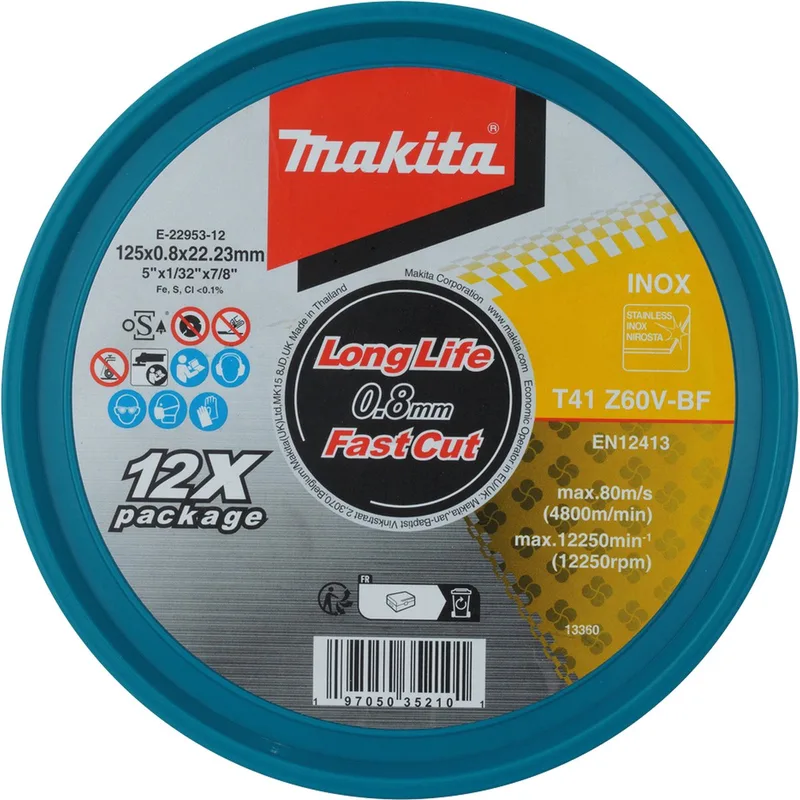 125 x 22,23 x 0,8 mm Doorslijpschijf RVS | 12 stuks - E-22953-12 van Makita – productafbeelding