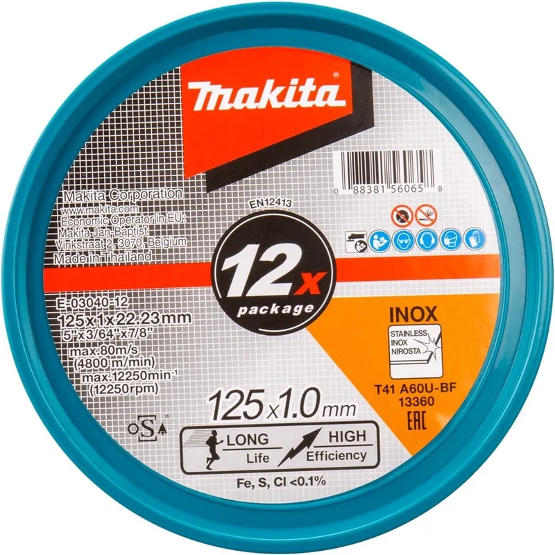 125 x 22,23 x 1,0 mm Doorslijpschijf RVS A60U | 12 stuks - E-03040-12 de Makita – image du produit