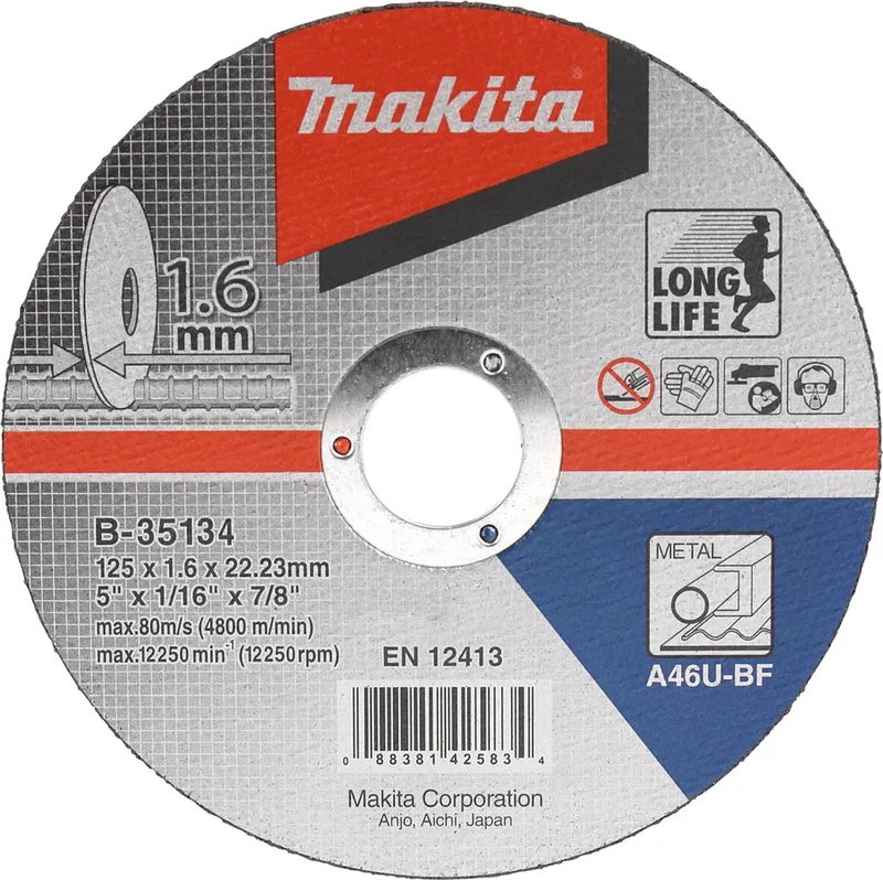 125x22,23x1,6mm Doorslijpschijf staal (10 stuks) - B-35134 de Makita – image du produit