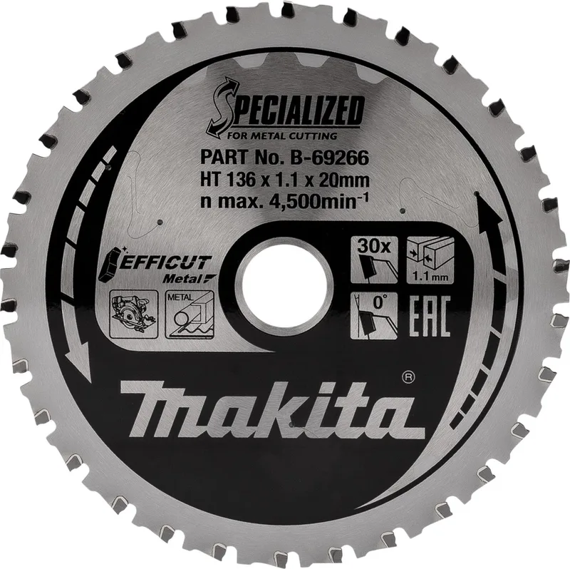 136 x 20 mm 30-tands Cirkelzaagblad Staal | Efficut - B-69303 fra Makita – produktbillede