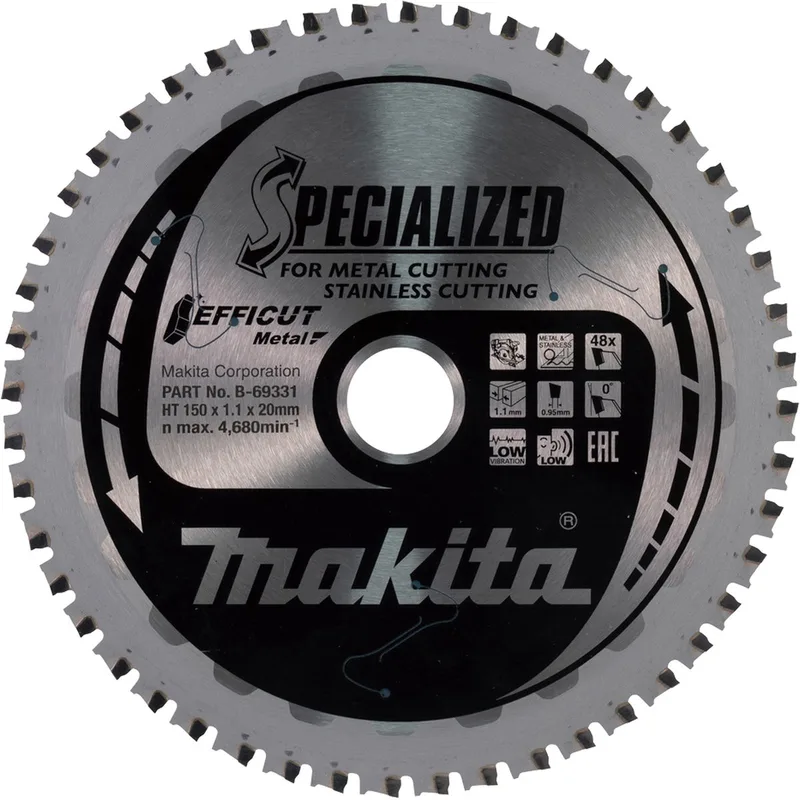 150 x 20 mm 48-tands Cirkelzaagblad RVS/staal | Efficut - B-69331 de Makita – image du produit