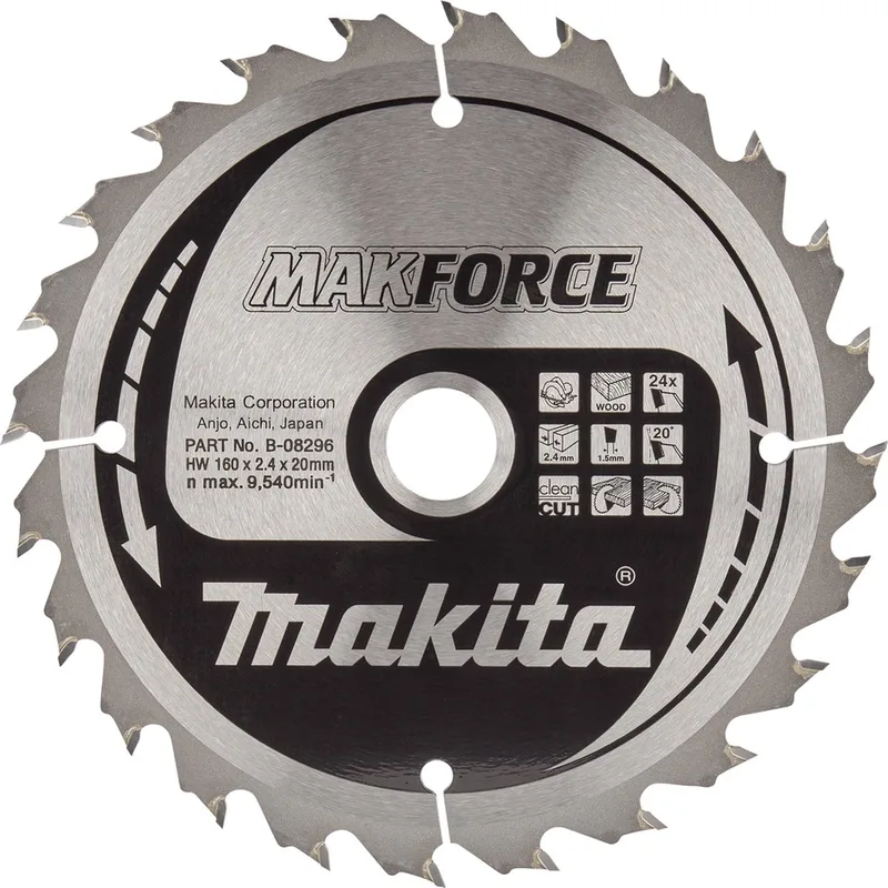 160 x 20 mm 24-tands Cirkelzaagblad Hout | Makforce - B-08296 de Makita – image du produit