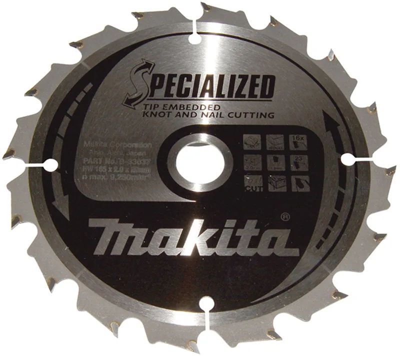 B-33037 SPECIALIZED B-33037 Lame de scie circulaire 165 x 20 x 2.0 mm Nombre de dents: 16 1 pc(s) de Makita – image du produit