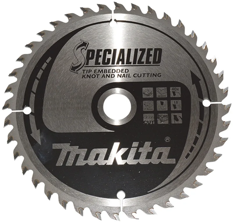 165 x 20 mm 40-tands Cirkelzaagblad Hout (noest/spijker) | Embedded Tip - B-33168 de Makita – image du produit