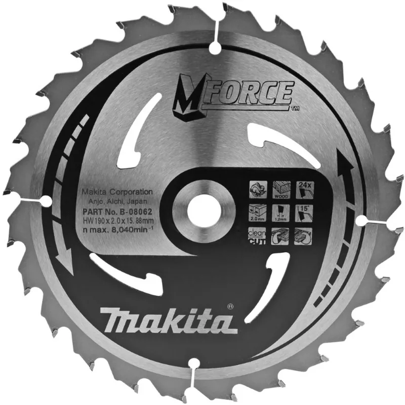 190 x 2,0 x 15,88 mm 24-tands Cirkelzaagblad Hout | Mforce - B-08062 by Makita – product image
